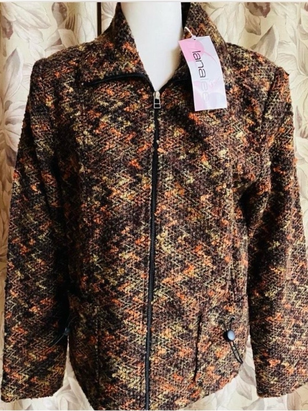 Lana Multicolor Tweed Teddy Jacket with Zip Closure